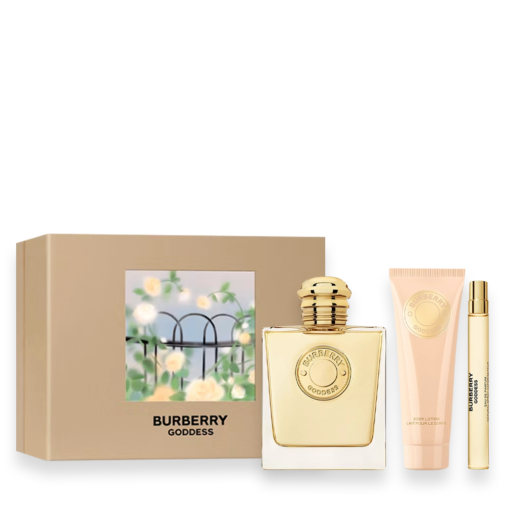 Goddess 3pc Gift Set » Scott Beauty Shop Burberry Goddess 3-piece gift set with 3.3 oz spray, 2.5 oz lotion, and travel spray