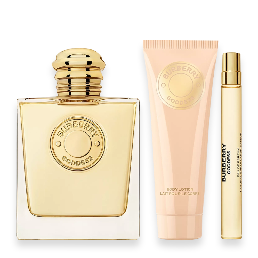 Goddess 3pc Gift Set » Scott Beauty Shop Burberry Goddess fragrance set with spray, body lotion, and travel-size mini spray