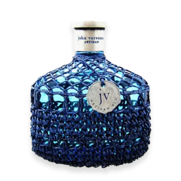 John Varvatos Artisan Blu men's fragrance bottle with woven blue glass design