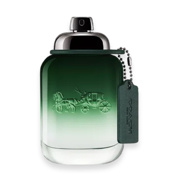 Coach Green Eau de Toilette men’s cologne bottle with green leather tag and silver cap