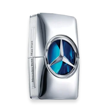 Chrome Mercedes-Benz emblem with blue star centered on a polished metal surface (car hood ornament).