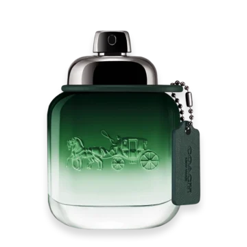 Coach Green Eau de Toilette men’s cologne bottle with green leather tag and silver cap