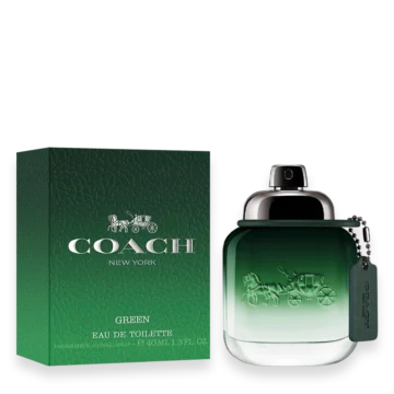 Coach Green Eau de Toilette men’s cologne bottle with green leather tag and silver cap