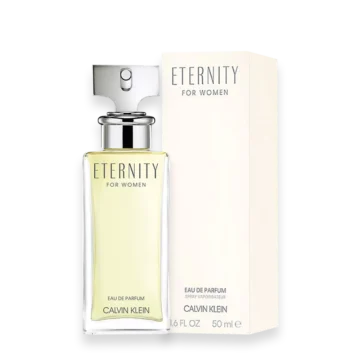 Eternity for Women by Calvin Klein perfume bottle with clear glass and silver cap
