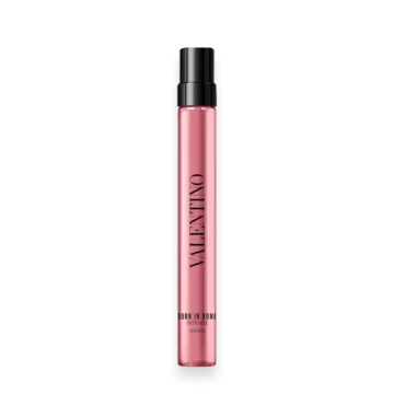 Pink Valentino Born in Roma Intense Uomo bottle with a black cap, stand-alone product photo
