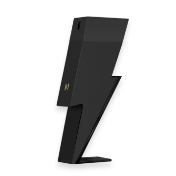 Bottle of Bad Boy Le Parfum by Carolina Herrera featuring a sleek black and gold design with a lightning bolt accent