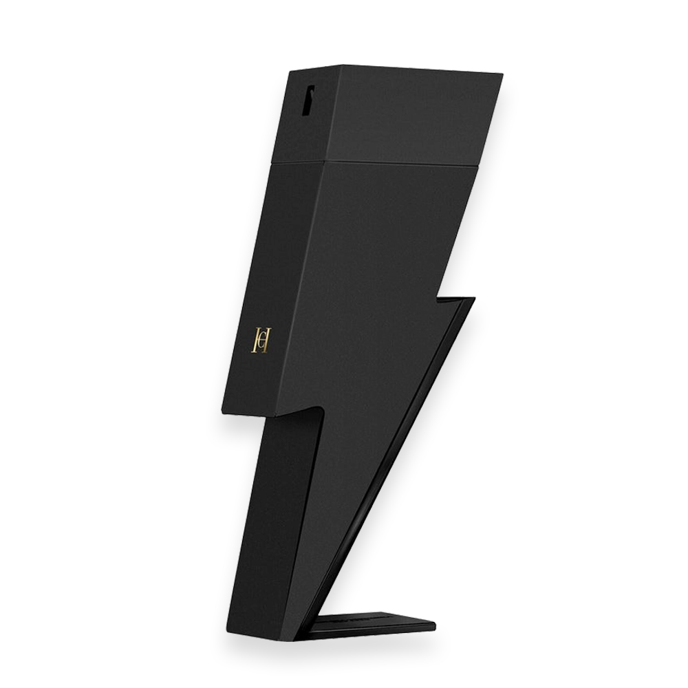 Bad Boy Le Parfum by Carolina Herrera | Bold Spicy Woody Fragrance for Men » Scott Beauty Shop Bottle of Bad Boy Le Parfum by Carolina Herrera featuring a sleek black and gold design with a lightning bolt accent