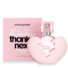 Thank U Next Eau de Parfum by Ariana Grande in a pink broken-heart bottle with matching pink box packaging.