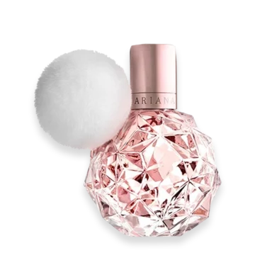 Ari by Ariana Grande pink perfume bottle with white pom pom