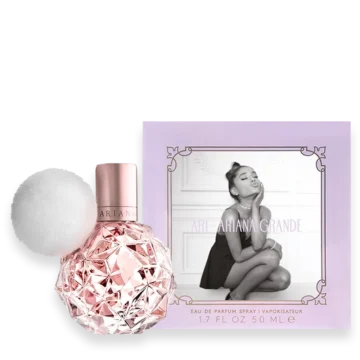 Ari by Ariana Grande pink perfume bottle with white pom pom