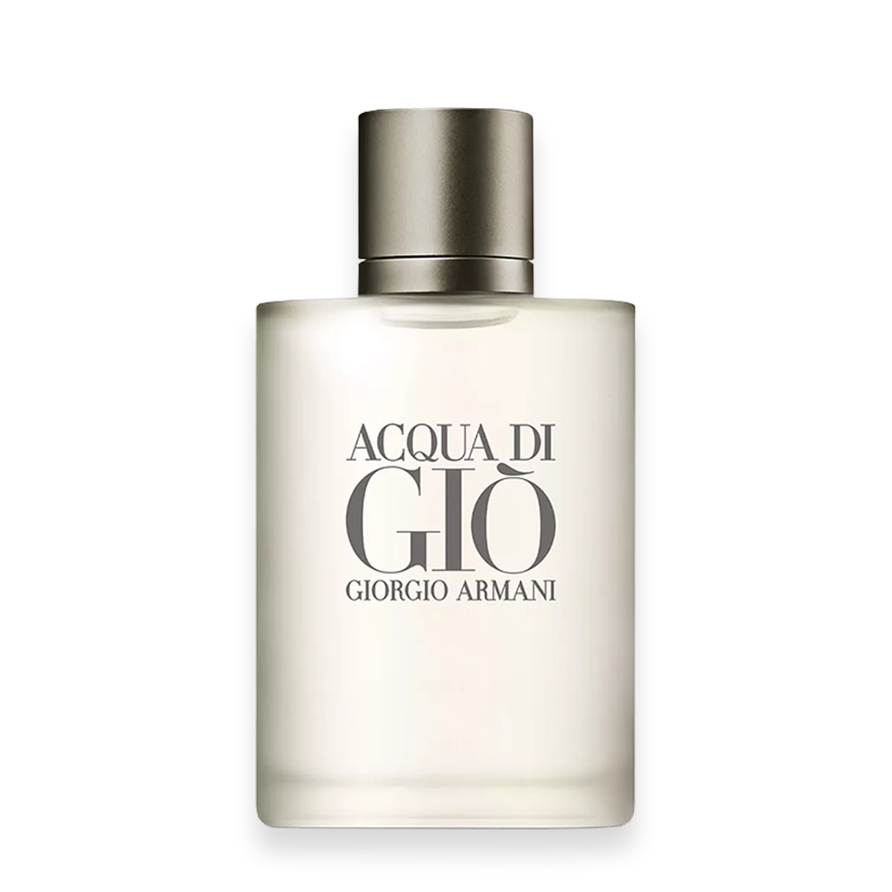 Acqua Di Giò Perfume | Fresh Aquatic Citrus Fragrance for Men » Scott Beauty Shop Bottle of Acqua Di Giò perfume featuring a sleek, minimalist design inspired by the Mediterranean Sea