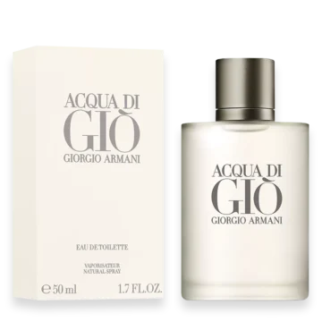 Acqua Di Giò Perfume | Fresh Aquatic Citrus Fragrance for Men » Scott Beauty Shop Bottle of Acqua Di Giò perfume featuring a sleek, minimalist design inspired by the Mediterranean Sea