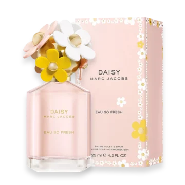 Marc Jacobs Daisy Eau So Fresh Eau de Toilette perfume bottle with pink and daisy-inspired cap