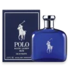 Bottle of Polo Blue by Ralph Lauren featuring a deep blue glass design with silver accents