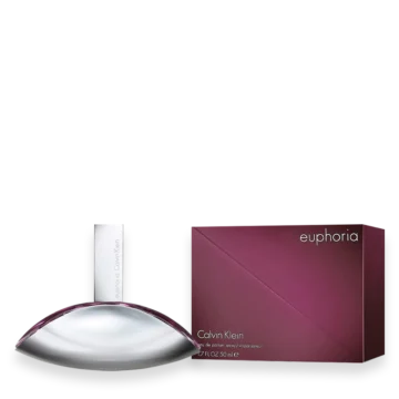 Euphoria for Women by Calvin Klein perfume bottle with curved silver and purple design