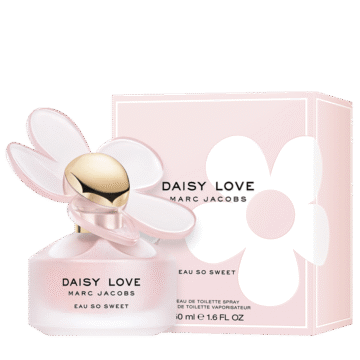 Marc Jacobs Daisy Love Eau So Sweet Eau de Toilette bottle with sparkling pink daisy-inspired cap