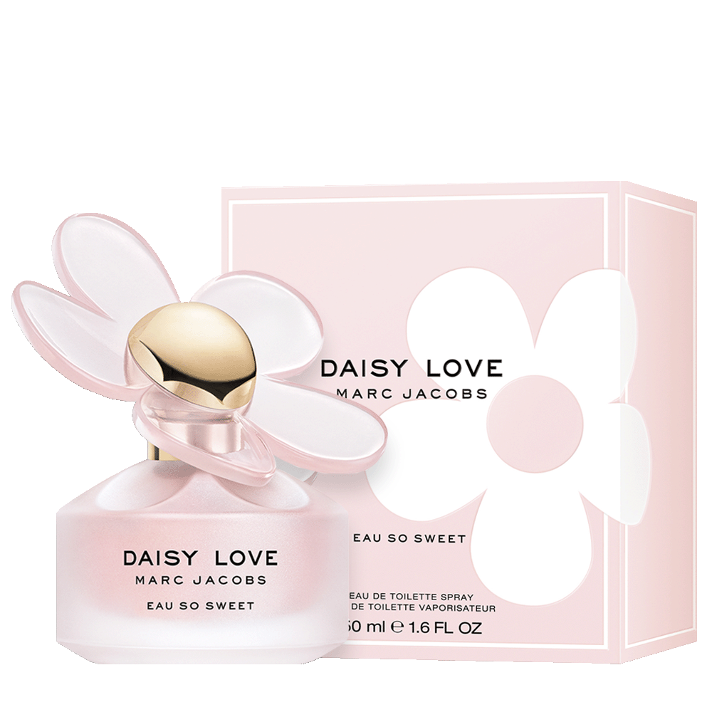 Marc Jacobs Daisy Love Eau So Sweet Eau de Toilette Women's Perfume » Scott Beauty Shop Marc Jacobs Daisy Love Eau So Sweet Eau de Toilette bottle with sparkling pink daisy-inspired cap