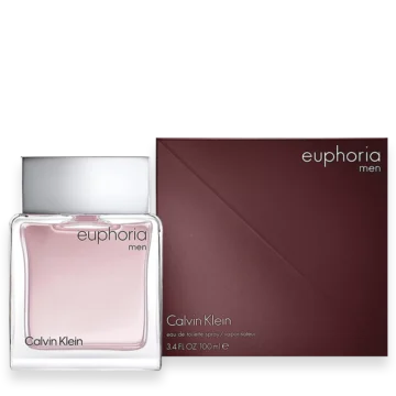 Euphoria for Men by Calvin Klein cologne bottle with sleek silver curved design