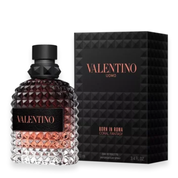 Valentino Uomo Born in Roma Coral Fantasy with red fruits, jasmine, and vanilla creating a modern, vibrant, and playful feminine fragrance