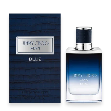 Jimmy Choo Man Blue men's fragrance bottle with blue textured glass and silver cap