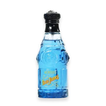 Blue Jeans by Versace blue glass cologne bottle with silver logo