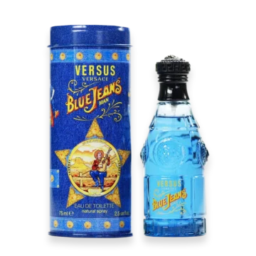 Blue Jeans by Versace blue glass cologne bottle with silver logo