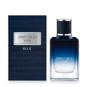 Jimmy Choo Man Blue men's fragrance bottle with blue textured glass and silver cap