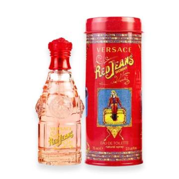 Red Jeans by Versace perfume bottle with red tin packaging and youthful design