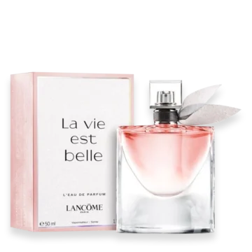 La Vie Est Belle by Lancôme perfume bottle with soft pink liquid and crystal ribbon design