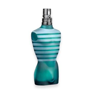 Bottle of Jean Paul Gaultier Le Male men's fragrance in a torso-shaped bottle