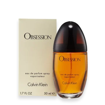 Calvin Klein Obsession for Women perfume bottle with amber glass and gold cap