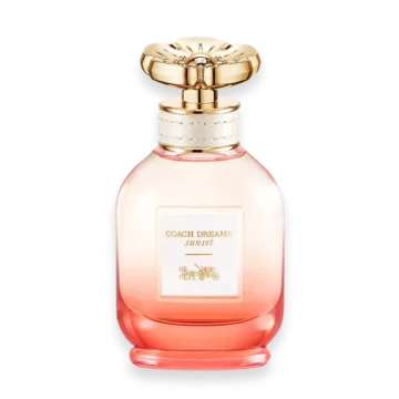 Coach Dreams Sunset perfume bottle with amber glass and signature Coach horse charm
