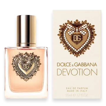 Devotion by Dolce & Gabbana perfume bottle with gold-accented pink design
