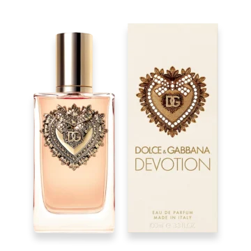 Devotion by Dolce & Gabbana perfume bottle with gold-accented pink design