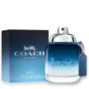 Coach Blue Eau de Toilette cologne bottle with blue gradient glass and leather tag