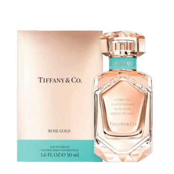 Tiffany & Co. Rose Gold Eau de Parfum with sparkling citrus, delicate rose, and warm musk creating a radiant, feminine luxury scent