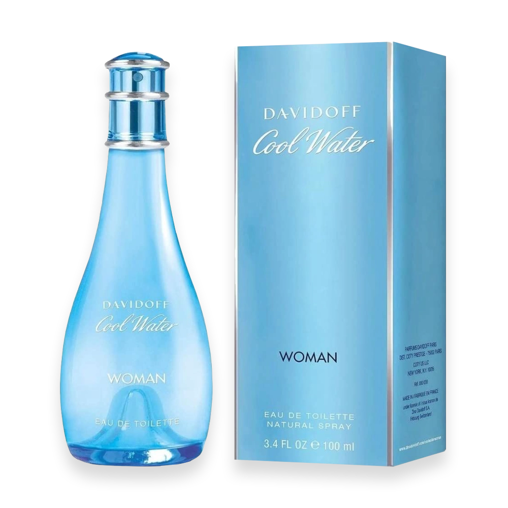 Davidoff Cool Water Eau de Parfum for Women » Scott Beauty Shop Davidoff Cool Water for Women perfume bottle with light blue liquid and silver cap