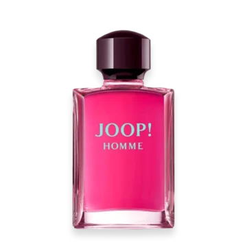 Joop Homme men's fragrance bottle with bright pink glass design