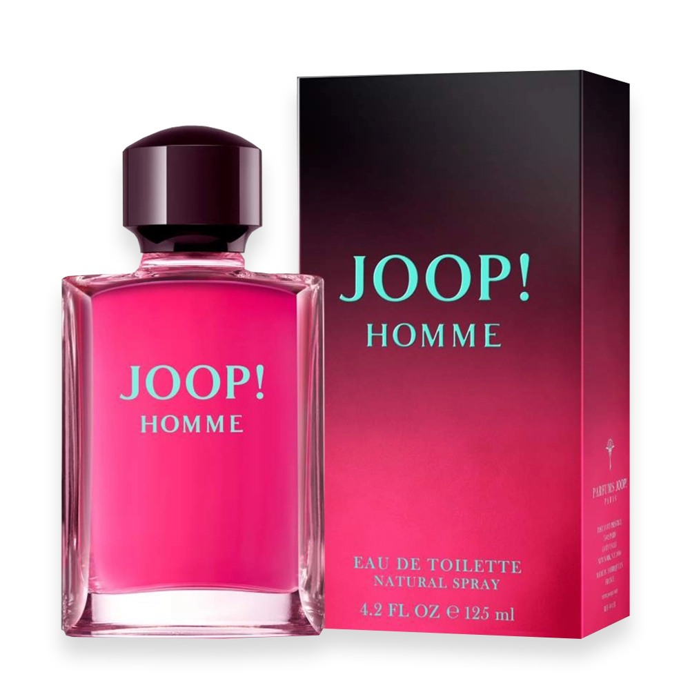 Joop Homme Men's Fragrance Bottle » Scott Beauty Shop Joop Homme men's fragrance bottle with bright pink glass design