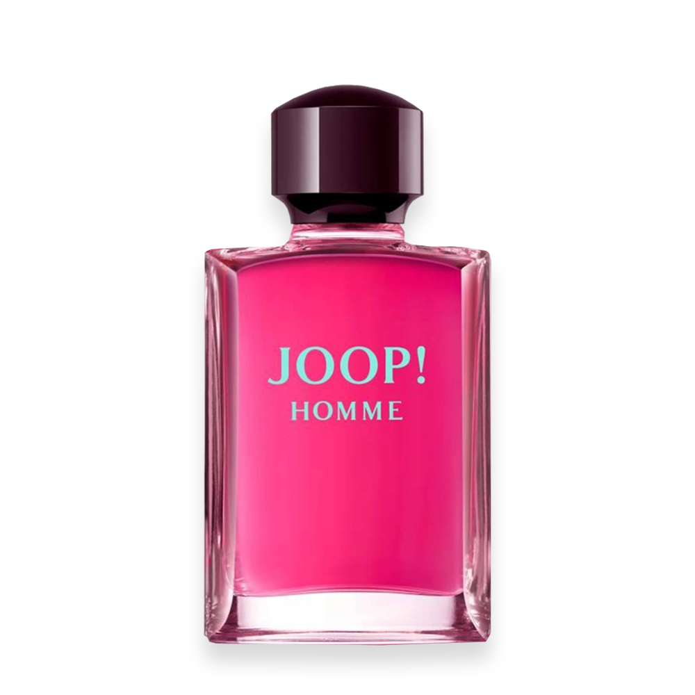 Joop Homme Men's Fragrance Bottle » Scott Beauty Shop Joop Homme men's fragrance bottle with bright pink glass design