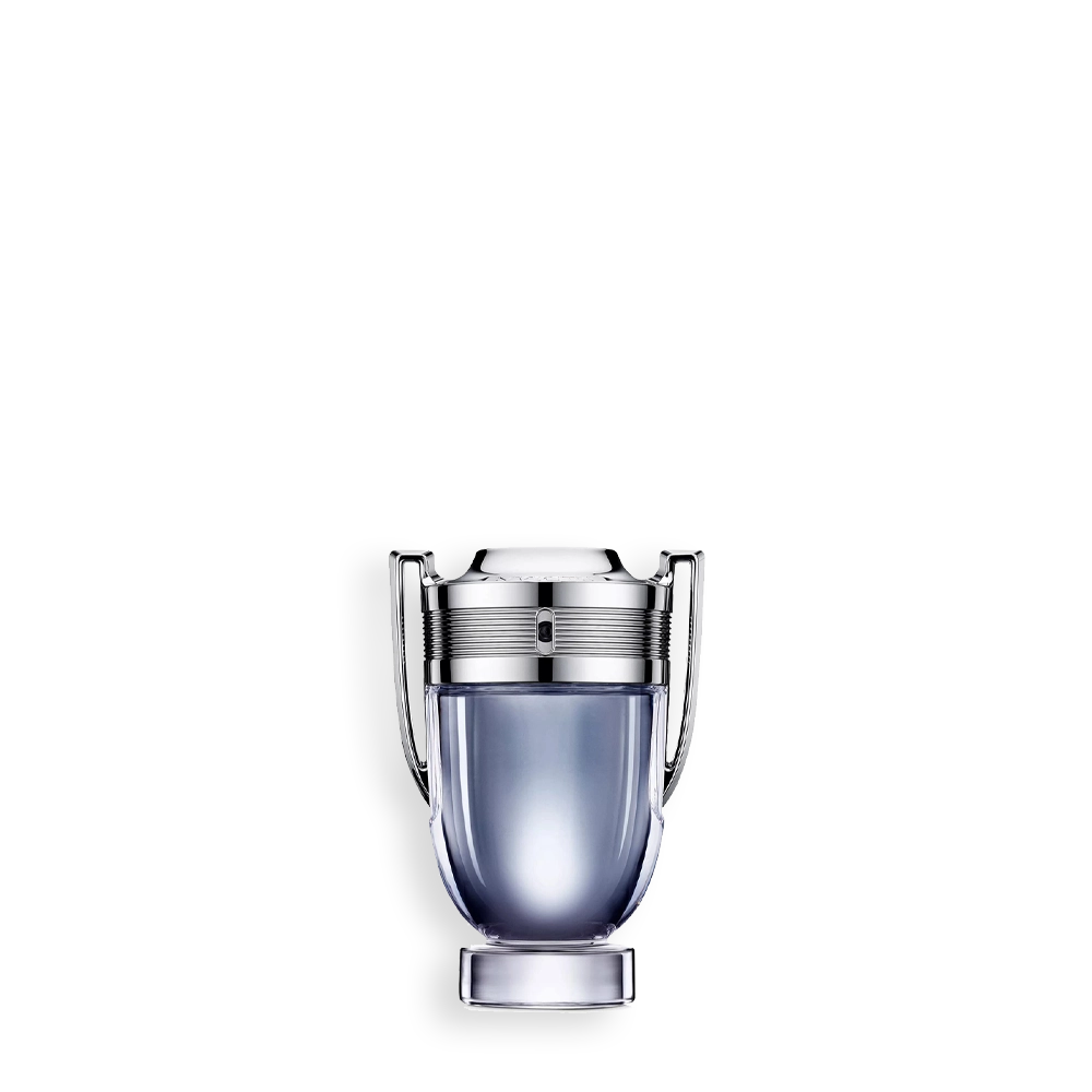 Invictus by Paco Rabanne Miniature | Fresh Aquatic Woody Travel-Size Fragrance » Scott Beauty Shop Miniature bottle of Invictus by Paco Rabanne featuring the iconic trophy-shaped design