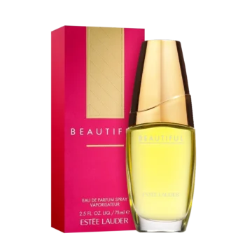 Estée Lauder Beautiful Eau de Parfum bottle with elegant gold cap and soft amber glass