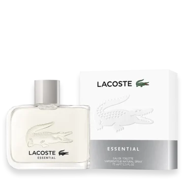 Lacoste Essential Eau de Toilette for Men » Scott Beauty Shop Lacoste Essential Eau de Toilette men’s fragrance bottle and box