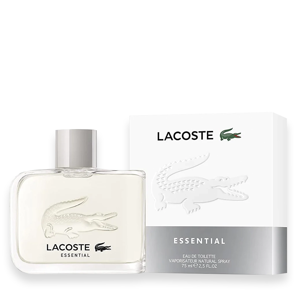 Lacoste Essential Eau de Toilette for Men » Scott Beauty Shop Lacoste Essential Eau de Toilette men’s fragrance bottle and box
