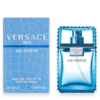 Versace Man Eau Fraiche perfume bottle with light blue glass and Medusa emblem