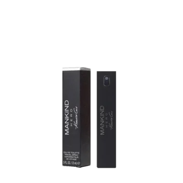 Miniature bottle of Kenneth Cole Mankind Hero featuring a sleek black design with silver accents