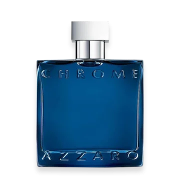 Azzaro Chrome Parfum bottle with metallic silver design and blue fragrance