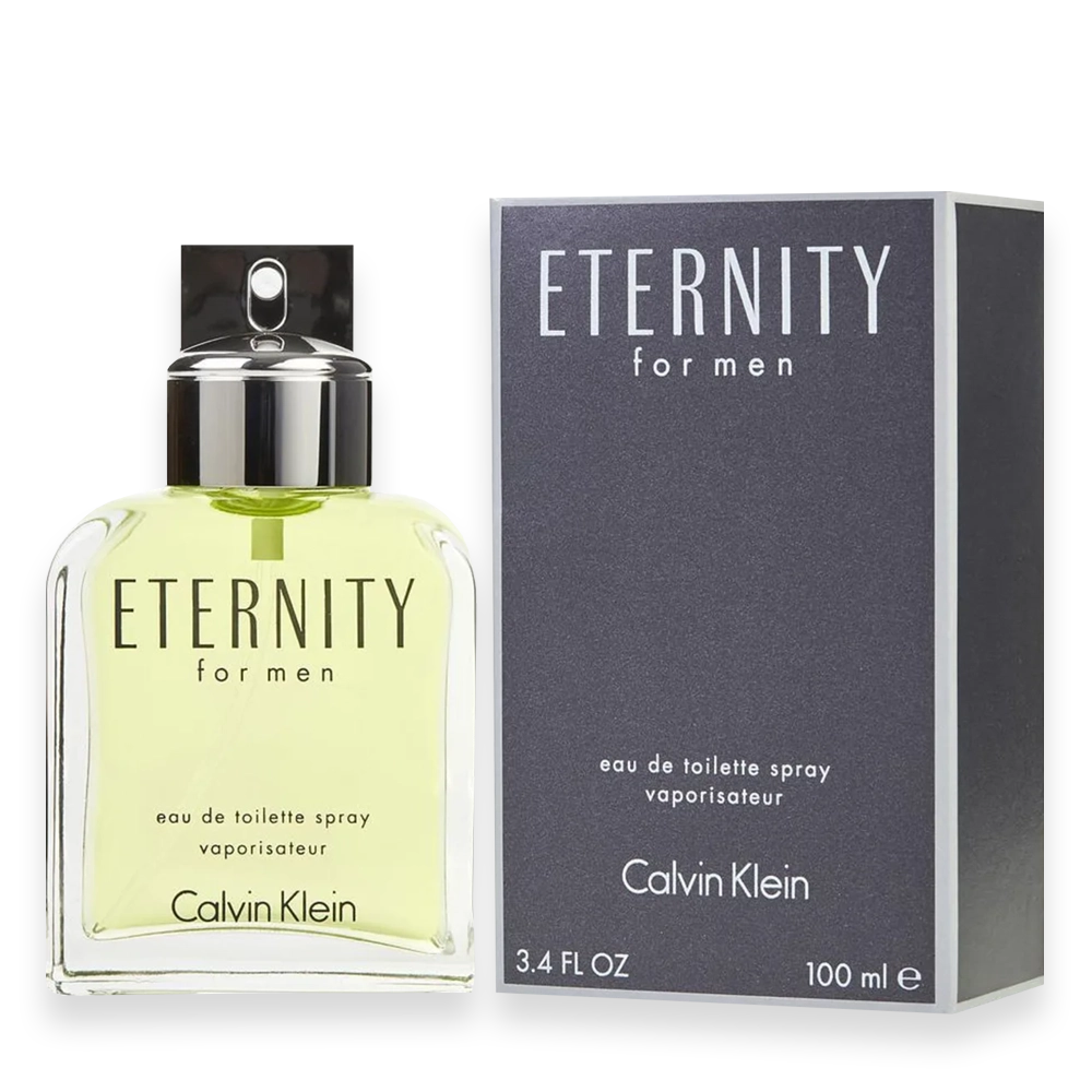 Eternity for Men Eau de Toilette by Calvin Klein » Scott Beauty Shop Eternity for Men by Calvin Klein cologne bottle with clear glass and silver cap