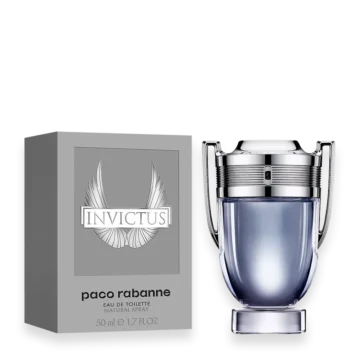 Bottle of Invictus by Paco Rabanne fragrance for men shaped like a trophy