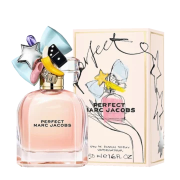 Bottle of Marc Jacobs Perfect perfume featuring a whimsical, round design with a daisy-inspired cap